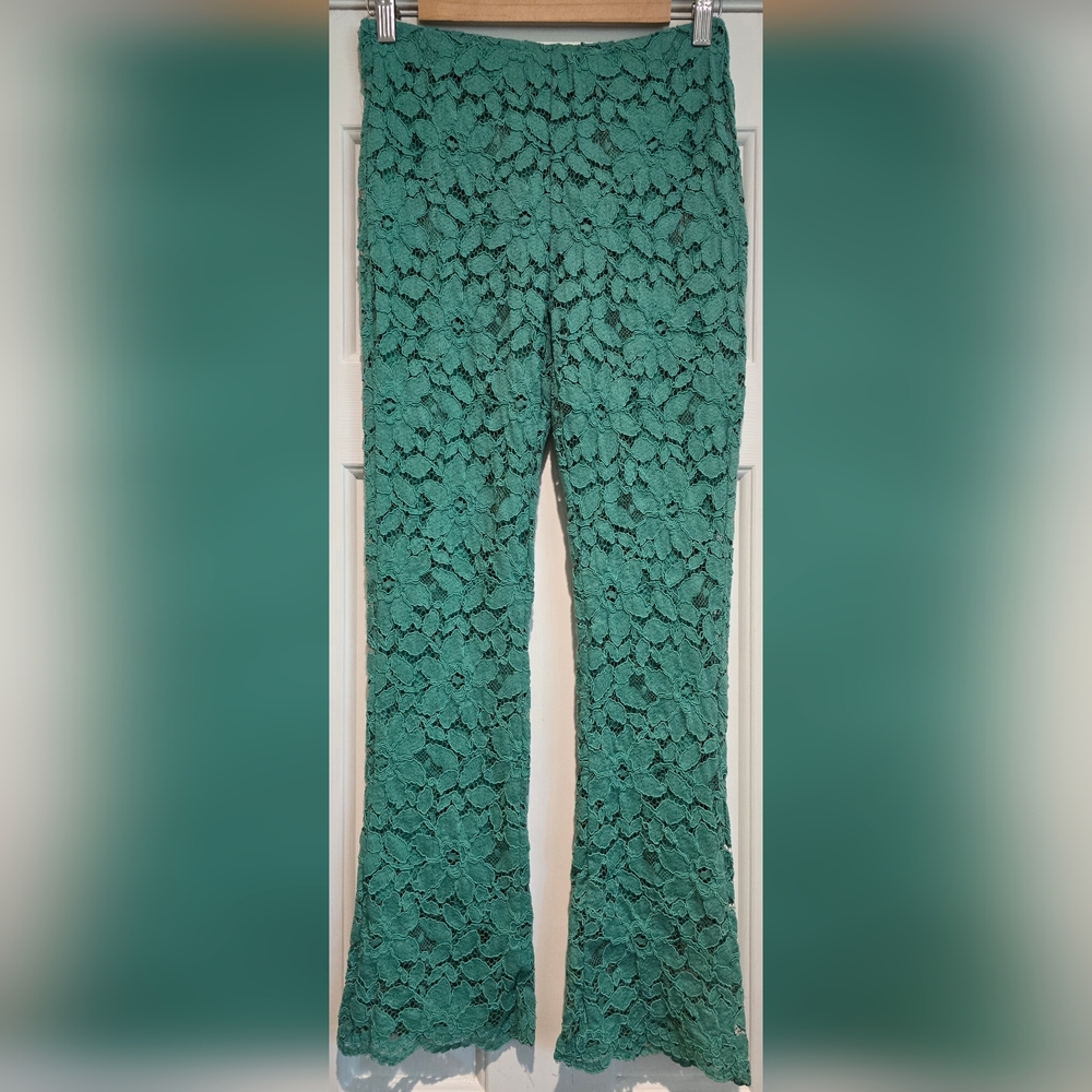 Women's Free People Disco Wild Laces Pull On Flare Pants Green Size Extra Small